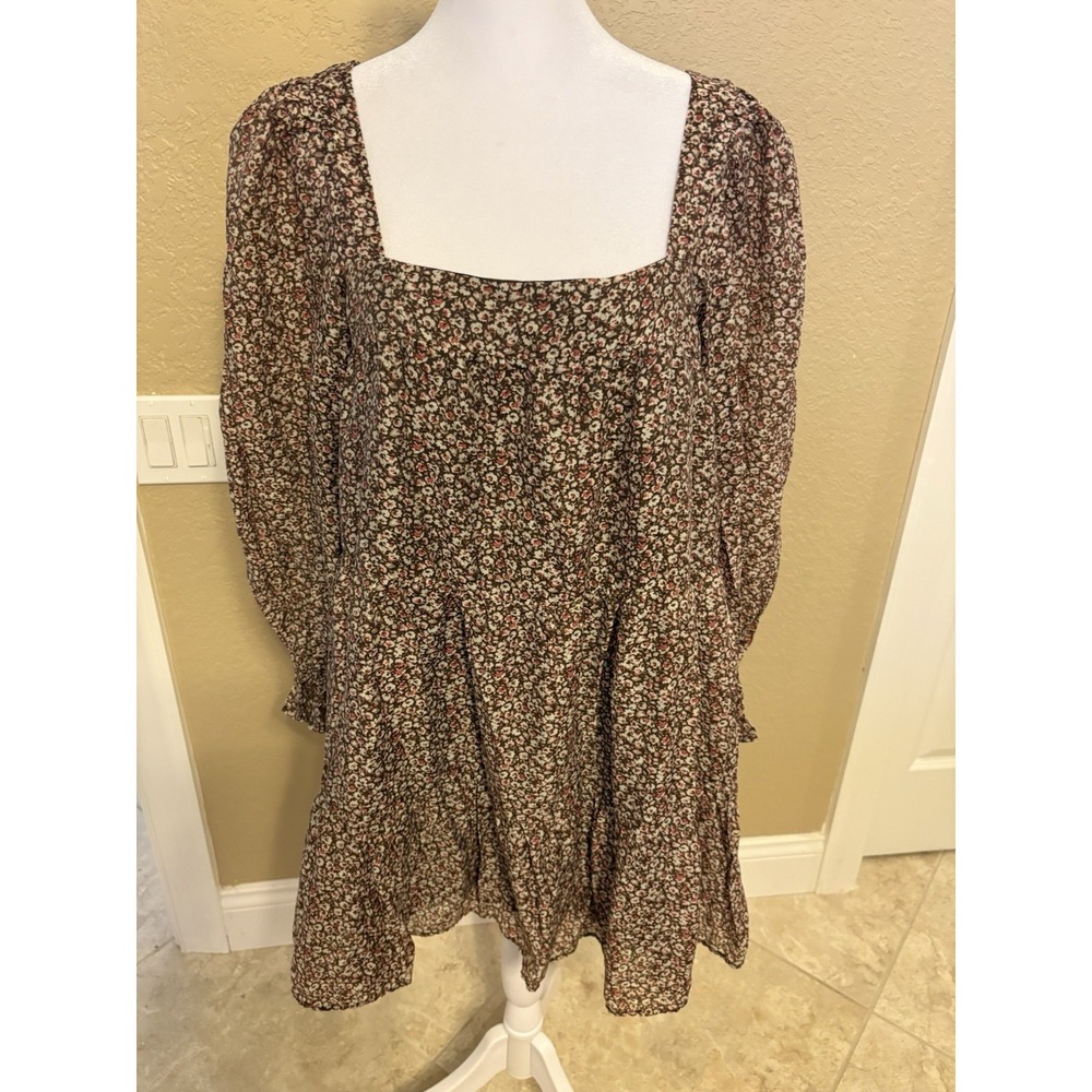 Abercrombie & Fitch Brown Floral Long Sleeve Square Neck Dress